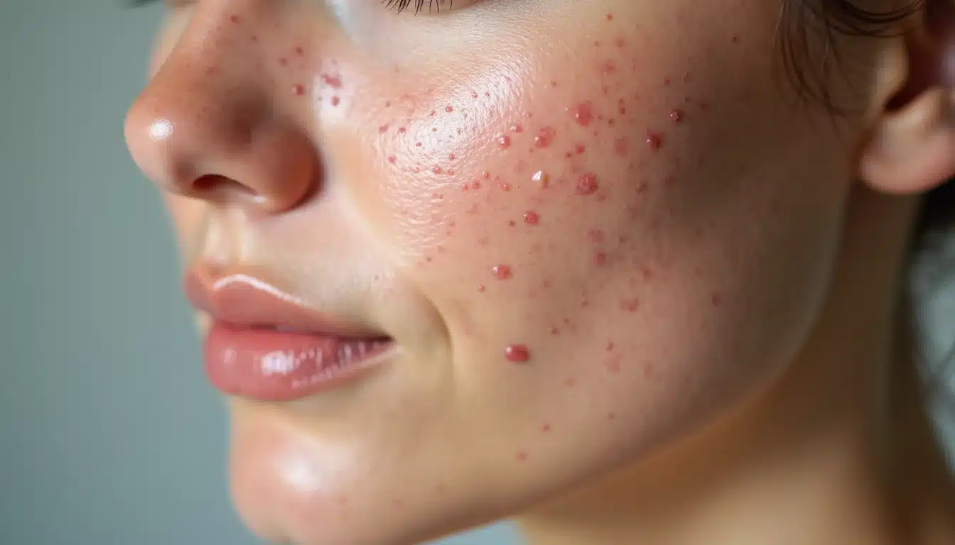 Akne izi görünümü olan cilt yakın planı