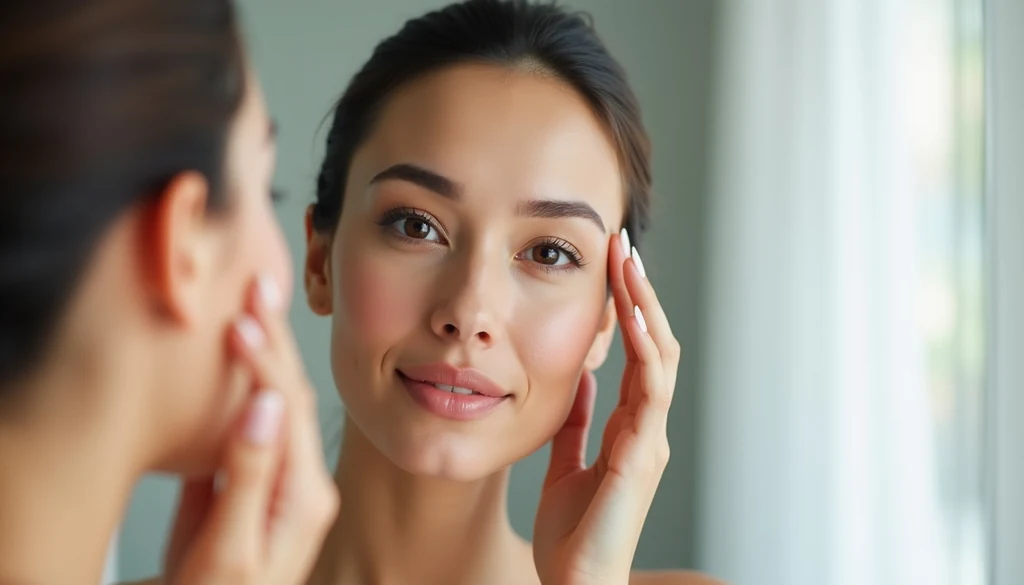 Botox sonrası doğal ve pürüzsüz cilt görünümü, ayna karşısında sonuç değerlendirmesi