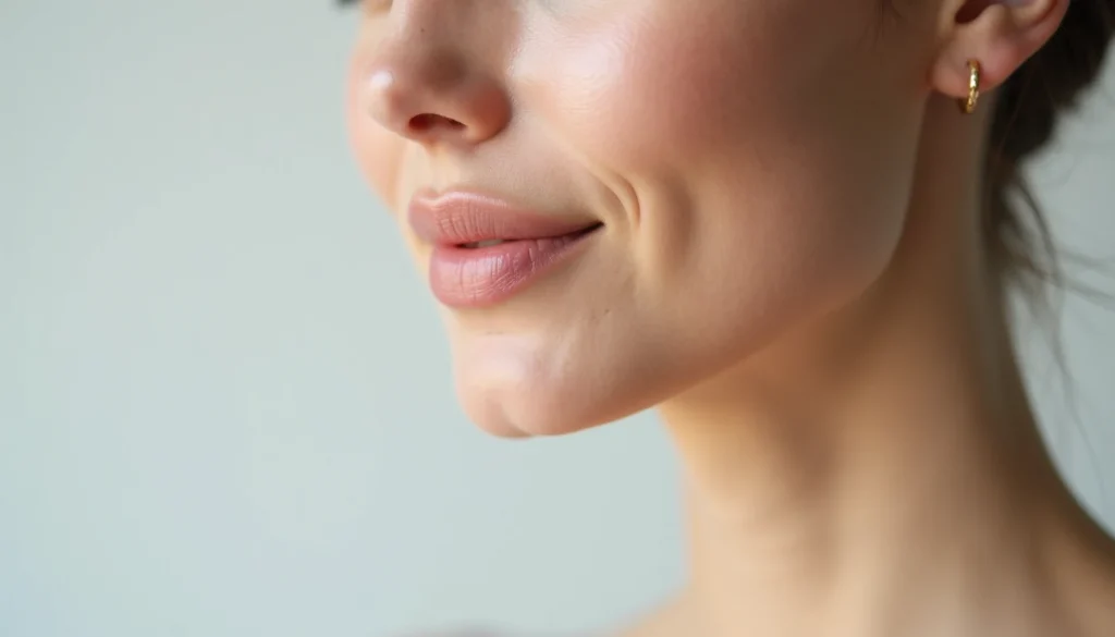 Çene dolgusu uygulaması ile belirginleştirilmiş çene hattı ve profil görünümü