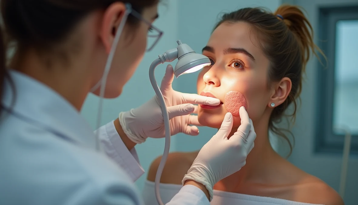 Dermapen iyileşme sürecinde dermatoloji uzmanı tarafından yapılan cilt kontrolü