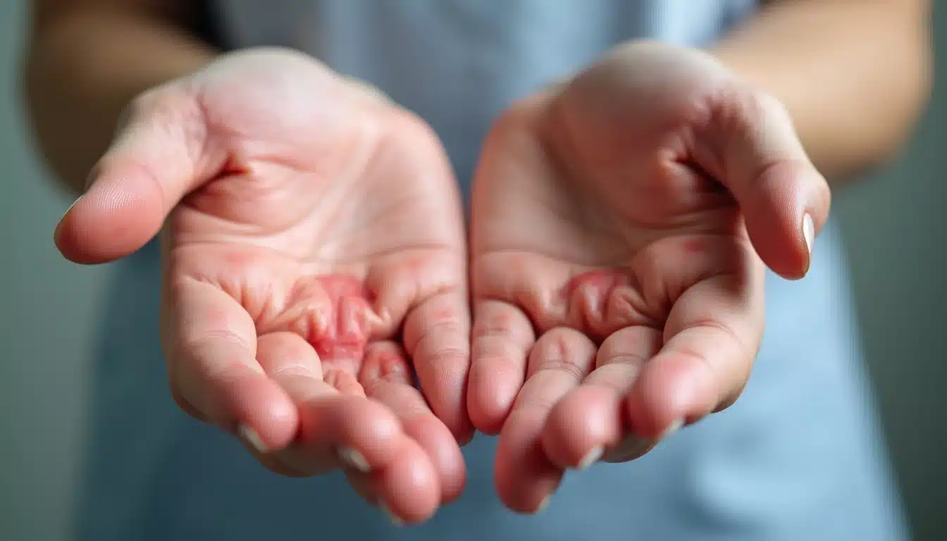 Deterjan teması sonrası elde gelişen kontakt dermatit görünümü