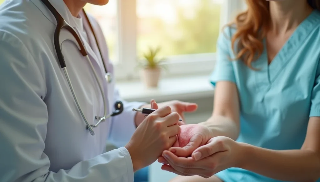 Güneş alerjisi için dermatoloji muayenesinde cilt değerlendirmesi